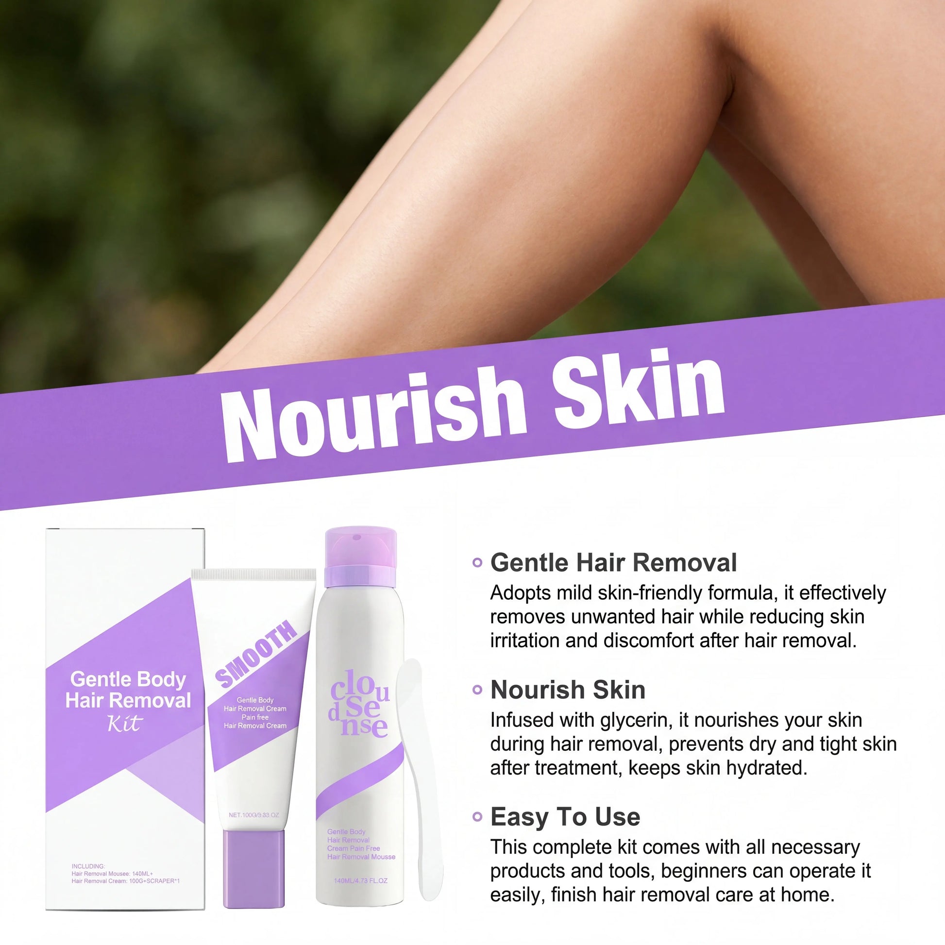 Hair Removal Cream for Underarm Leg Intimate Areas Painless Hair Remover Growth Inhibitor Gentle Soothing Depilatory Cream Kit